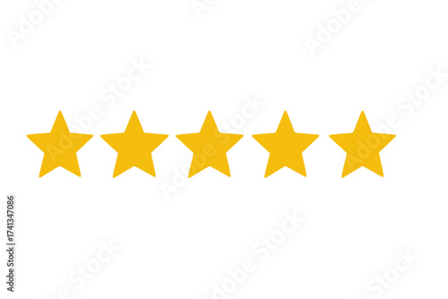 Five stars rating vector. Customer review icon for feedback, evaluation. Satisfaction level, quality symbol for web and app UI. Best positive critic score, ranking concept.