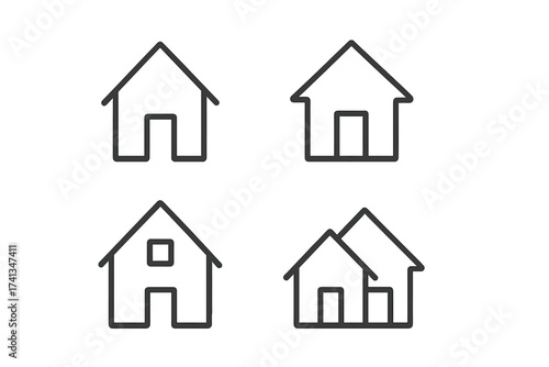 House line icon set. Home vector symbol pack. Simple property and real estate outline pictograms for web. Minimalist building and residential construction graphic elements.