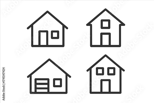 House icon set. Home vector outline symbols. Simple real estate and property building illustration. Flat residential architecture pictogram collection for graphic web design.