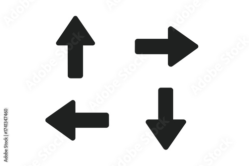 Vector arrow icon set in trendy flat style with black arrows isolated on white background, modern directional symbols for navigation, UI, design, and interface elements