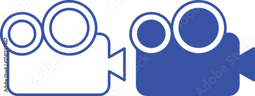 cinema camera,icon  video recorder, movie camera, film production, blue and white illustration vector symbol