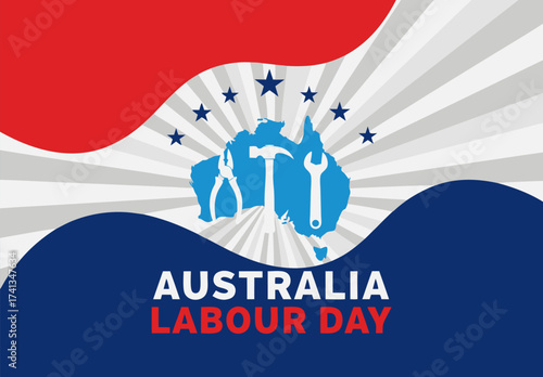 Celebrating Australia Labour Day with Tools and Stars A Vibrant Graphic Illustration
