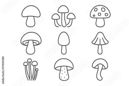 Mushroom line icon set collection. Simple fungi outline symbols. Minimalist toadstool pictogram pack for web, apps, ui, ux. Editable stroke vector illustration design elements.