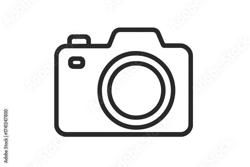 Photo camera line icon. Photocamera symbol outline vector. Simple digital camera equipment for photography. Snapshot picture and photo concept. Minimalist illustration.