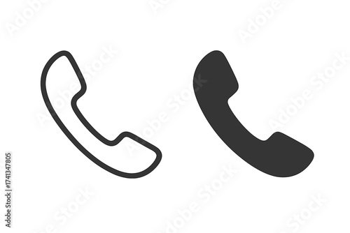 Phone icon collection. Telephone handset symbol. Line and solid style. Call sign. Contact us pictogram. Support hotline communication concept. Vector graphic for UI UX design.