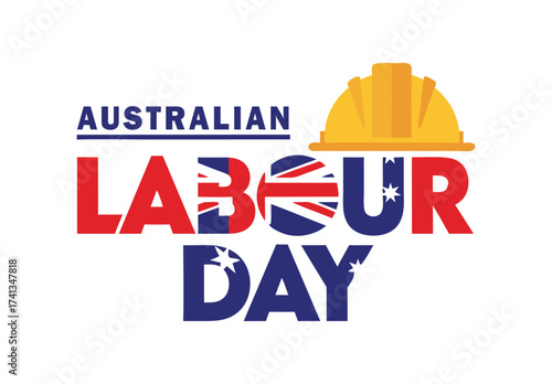 Australian Labour Day Celebration Graphic Design with Union Jack Flag and Hard Hat Symbol