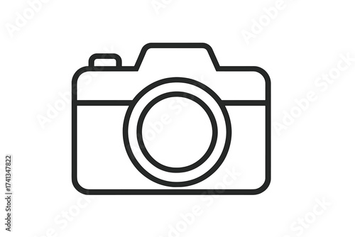 Photo camera line icon. Photography symbol in simple outline style. Vector graphic for digital picture or snapshot concepts. Minimalist photocamera equipment pictogram design.