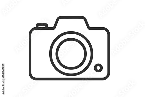 Photo camera line icon. Photocamera symbol outline vector. Photography equipment sign. Digital picture-making pictogram. Snapshot capture illustration. Media technology symbol.