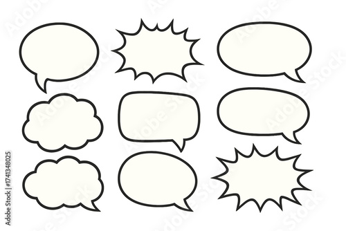 Vector set of retro comic speech bubbles. Collection of blank thought bubbles, dialog balloons, and shout boxes. Empty pop art message templates for communication, text, and quotes.