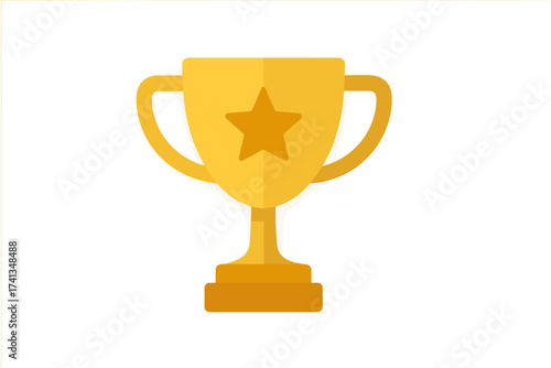 Golden trophy cup flat vector illustration with long shadow on transparent background. Champion award icon. Sports victory symbol. Winner achievement. Star emblem. Success concept. Prize collection.