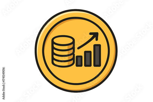 Coin growth vector icon. Financial success and money investment return concept. Profit graph chart symbol. Economy boost sign. Stock market increase arrow up. Finance analysis.