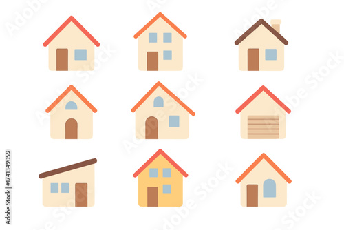 Set of simple house icons in flat design. Vector collection of home symbols for web, UI, and app design. Real estate, property, residential, and mortgage graphic elements.