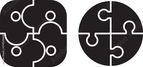 abstract shapes, geometric design, black and white puzzle pieces, minimalist art, simple forms, monochrome graphic