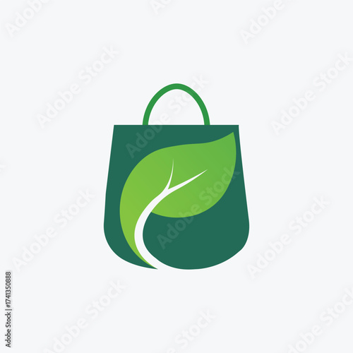 Green Leaf Nature and Shopping Bag Logo