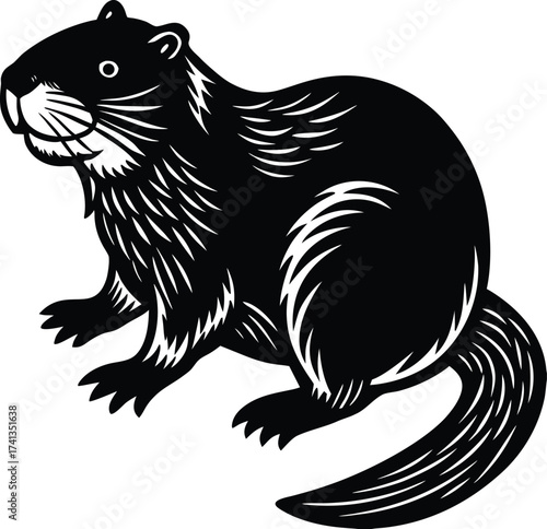 The tribal vector illustration depicts a silhouette of a cartoon squirrel and a black cat head as a tattoo logo or mascot symbol