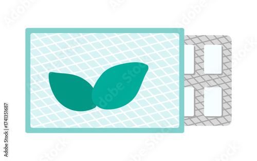 Peppermint chewing gum blister packaging illustration in flat style.
