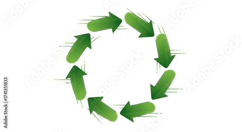 Circular Arrangement of Green Arrows Symbolizing Recycling and Sustainability.