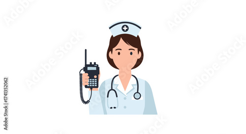 Nurse with Stethoscope and Radio Communicator.
