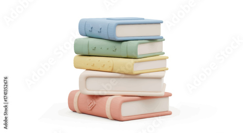 Five neatly stacked pastel colored hardcover books.