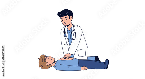 Doctor Performing CPR on Patient Medical Emergency Illustration.