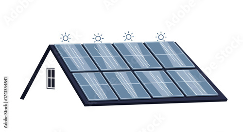 House Roof with Solar Panels Generating Clean Energy.