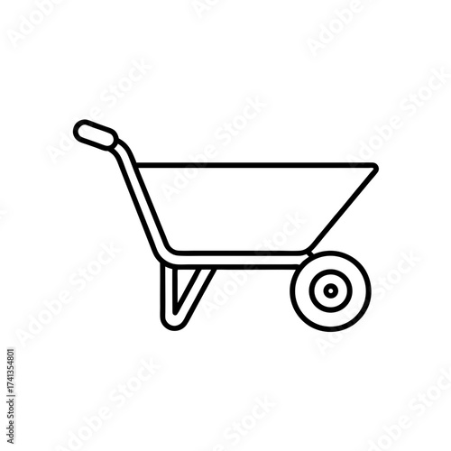 Outline drawing of a wheelbarrow on transparent background