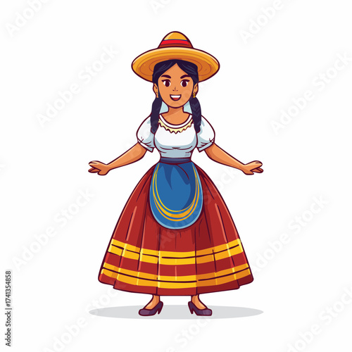Woman in traditional Andean dress with transparent background