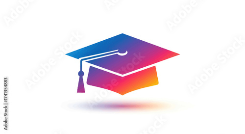 Colorful gradient graduation cap icon with a hanging tassel.