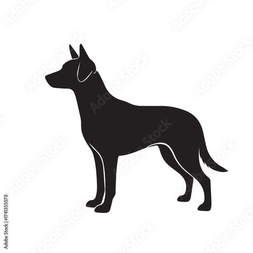 Illustration of a black dog standing, isolated on white background the dog is a domesticated animal that is often kept as a pet or used for work