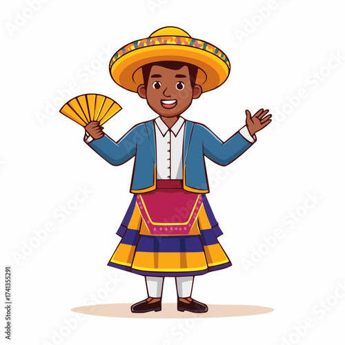 Mexican man in traditional costume with fan