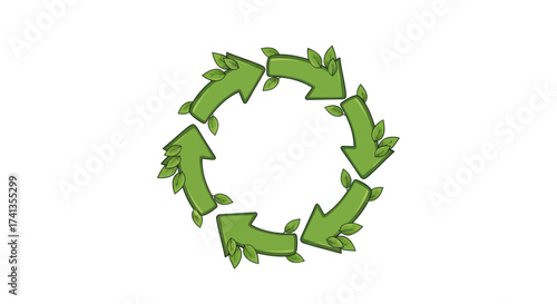 Green Arrows Forming a Recycling Symbol with Leaves.