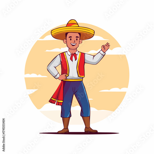 Mexican man in traditional costume waving with transparent background