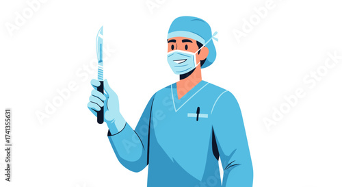 Medical Professional in Surgical Scrubs Holding Syringe.