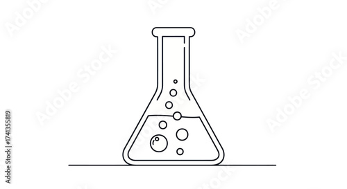 A simple black and white line drawing of an Erlenmeyer flask containing a bubbling liquid.