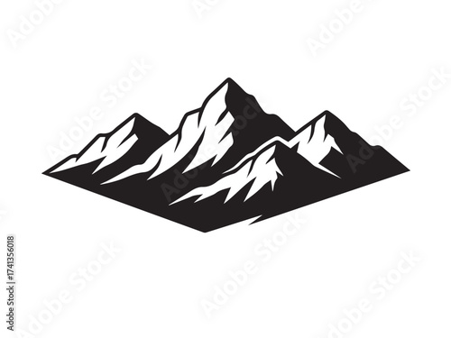 Majestic mountain range silhouette isolated on white background, a symbol of adventure, challenge, and the enduring beauty of natures towering peaks and rugged terrain