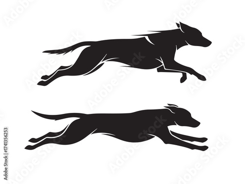 Dynamic greyhound silhouette isolated on white background, capturing the speed, agility, and grace of the racing dog, embodying athleticism and competitive spirit in motion