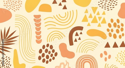 Hand Drawn Abstract Organic Shapes Pattern.