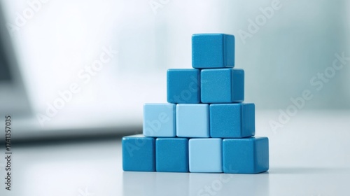A stack of blue blocks on a table
