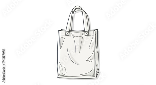 Simple Sketch of a White Canvas Tote Bag with Handles.