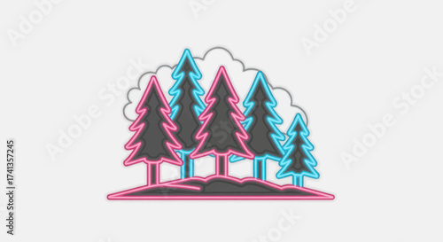 Stylized Glitch Effect Evergreen Trees Forest Illustration.
