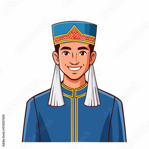 Smiling man in traditional Malay attire with transparent background