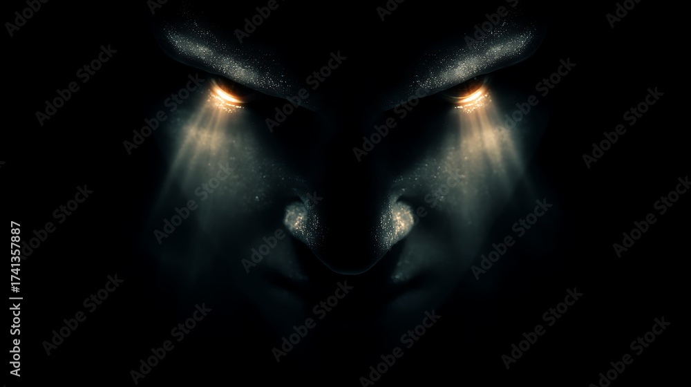 Obraz premium a dark demon figure in shadows with glowing eyes and unapproachable presence