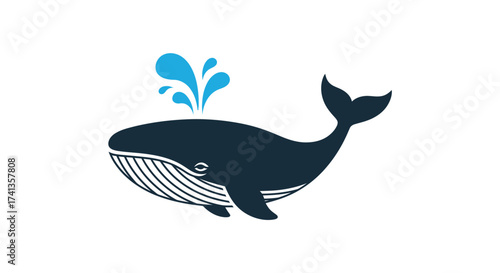 Stylized Blue Whale Spouting Water in a Simple Illustration.