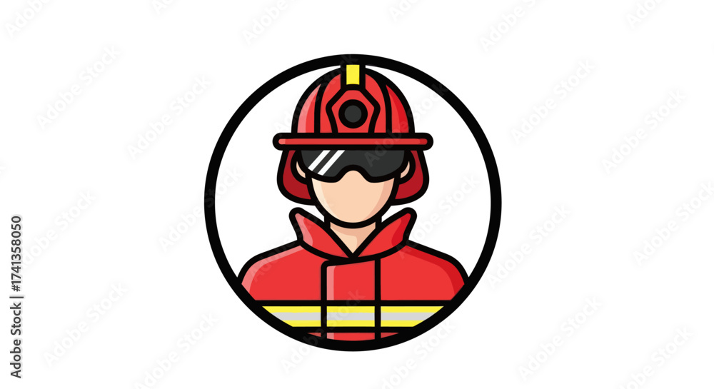 Naklejka premium Illustrated Firefighter Avatar with Red Helmet and Goggles.