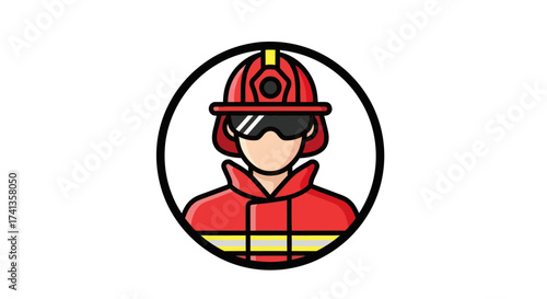 Illustrated Firefighter Avatar with Red Helmet and Goggles.