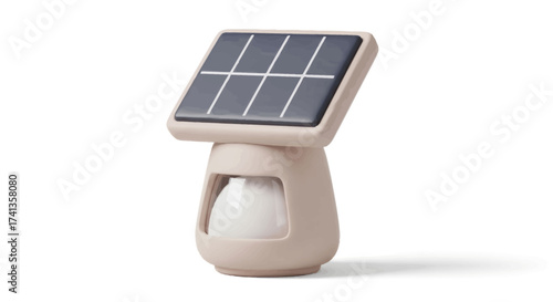 Solar Powered Lamp with Beige Housing and Rectangular Panel.