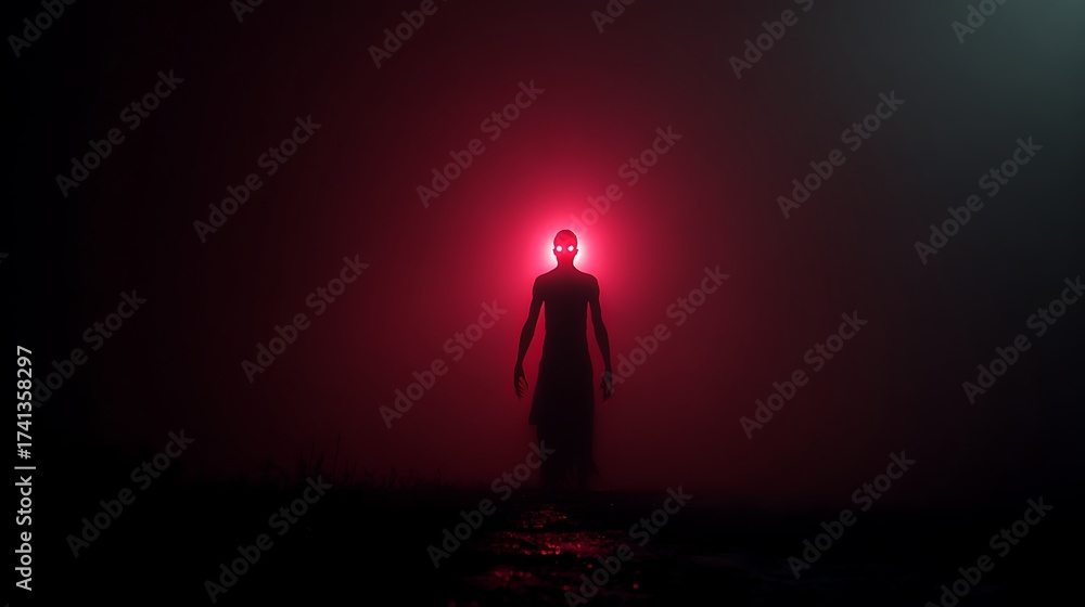 Fototapeta premium terrifying demon standing alone in pitch black night impossible to approach