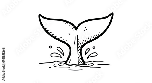 Hand-Drawn Sketch of a Whales Tail Emerging from Water.