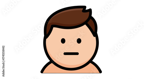 Neutral Faced Emoji with Brown Hair and Outline.