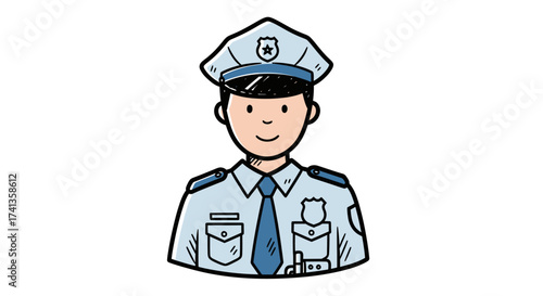 Cartoon Policeman Illustration with Uniform and Hat.